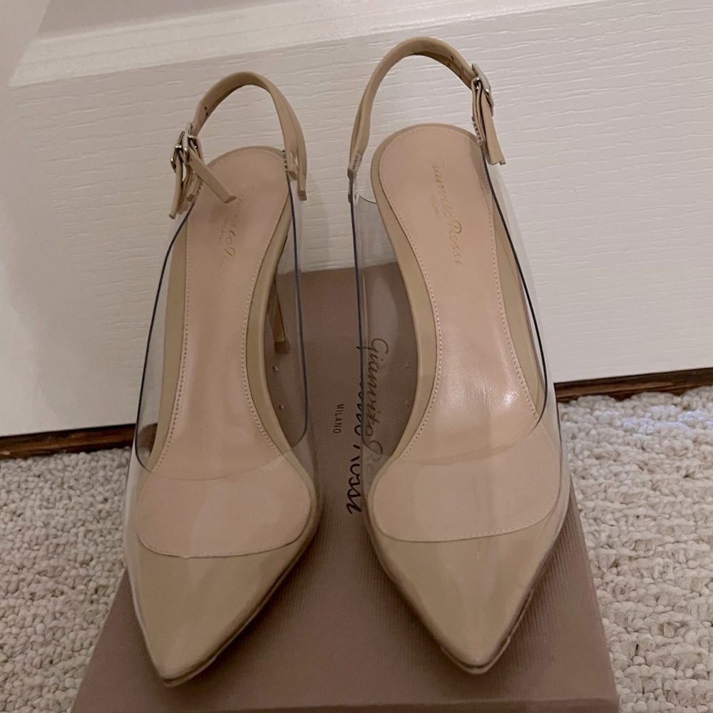 NWT Gianvito Rossi Kyle PVC Slingback Pump In Nude